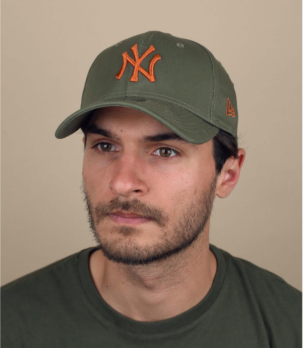 casquette stretch NY vert orange Casquette League Ess NY 3930 olive toffee